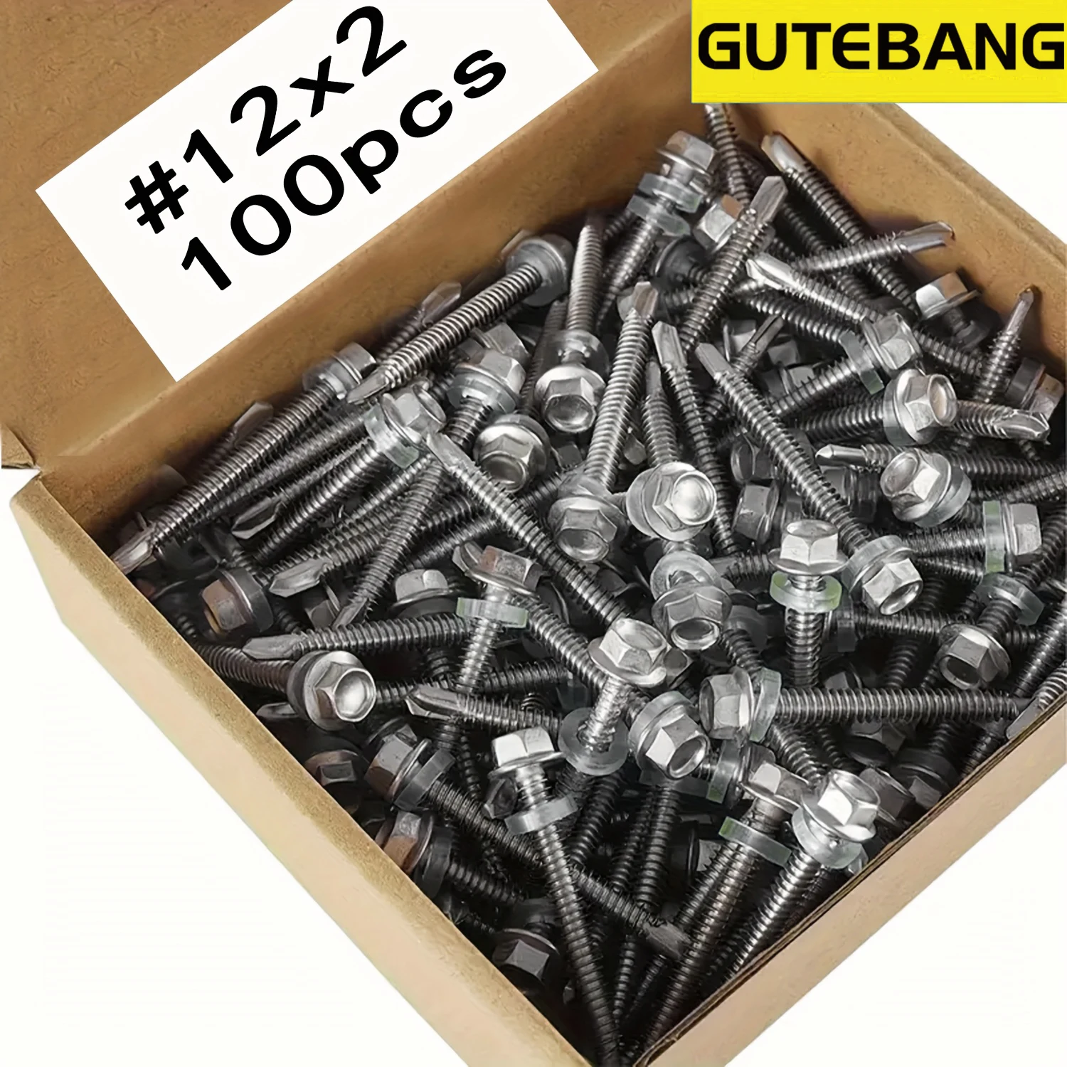 100pcs Stainless Steel Hex Head Screws, 2-inch Full Thread, Suitable for Wood Panels and Plastic Woodworking Screws with Transpa
