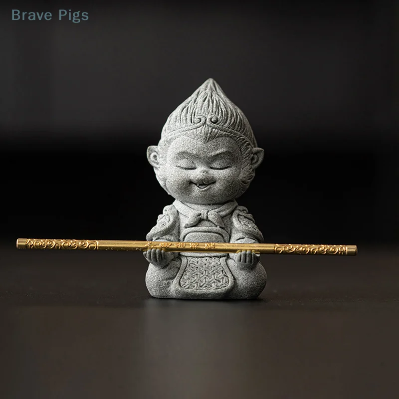 SunWuKong Sandstone Sitting Monkey Buddha Statue Monkey Figure Ornament Collectible Desktop Decoration Tea Pet Indoor Outdoor