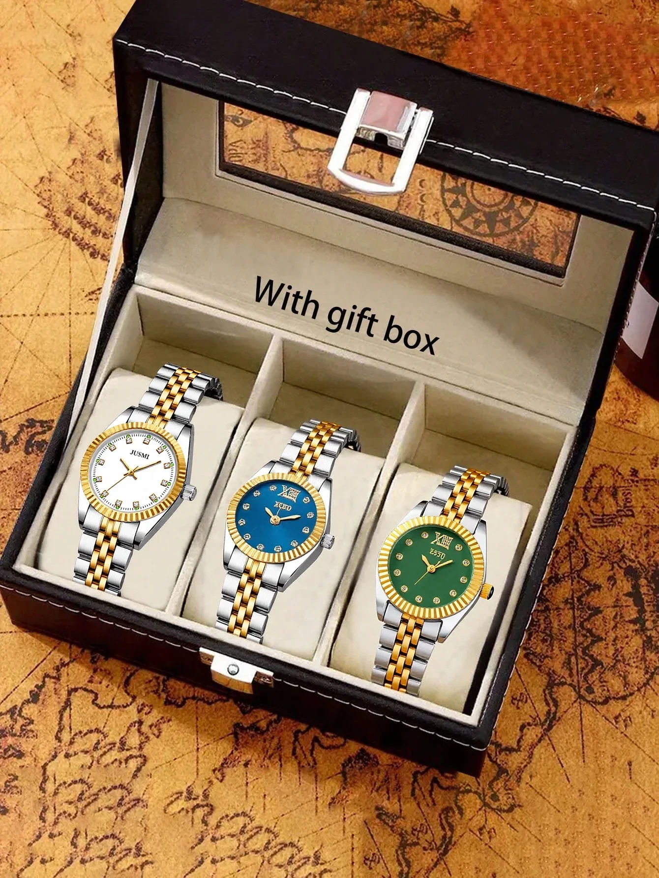 مجموعة ساعات كوارتز رجالية مصنوعة من خليط معدني للأعمال مكونة من 3 قطع، مناسبة للارتداء اليومي، وعيد الشكر، وهدايا عيد الميلاد #5