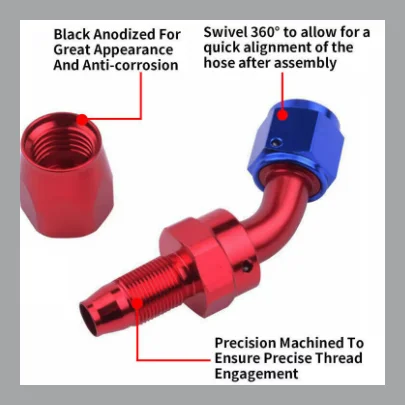 1PCS Universal Oil Fuel Swivel Hose End Fitting Aluminum AN4/6/8/10/12/16/20 0°/45°/90°180° Degree Oil Fuel Line Red Blue