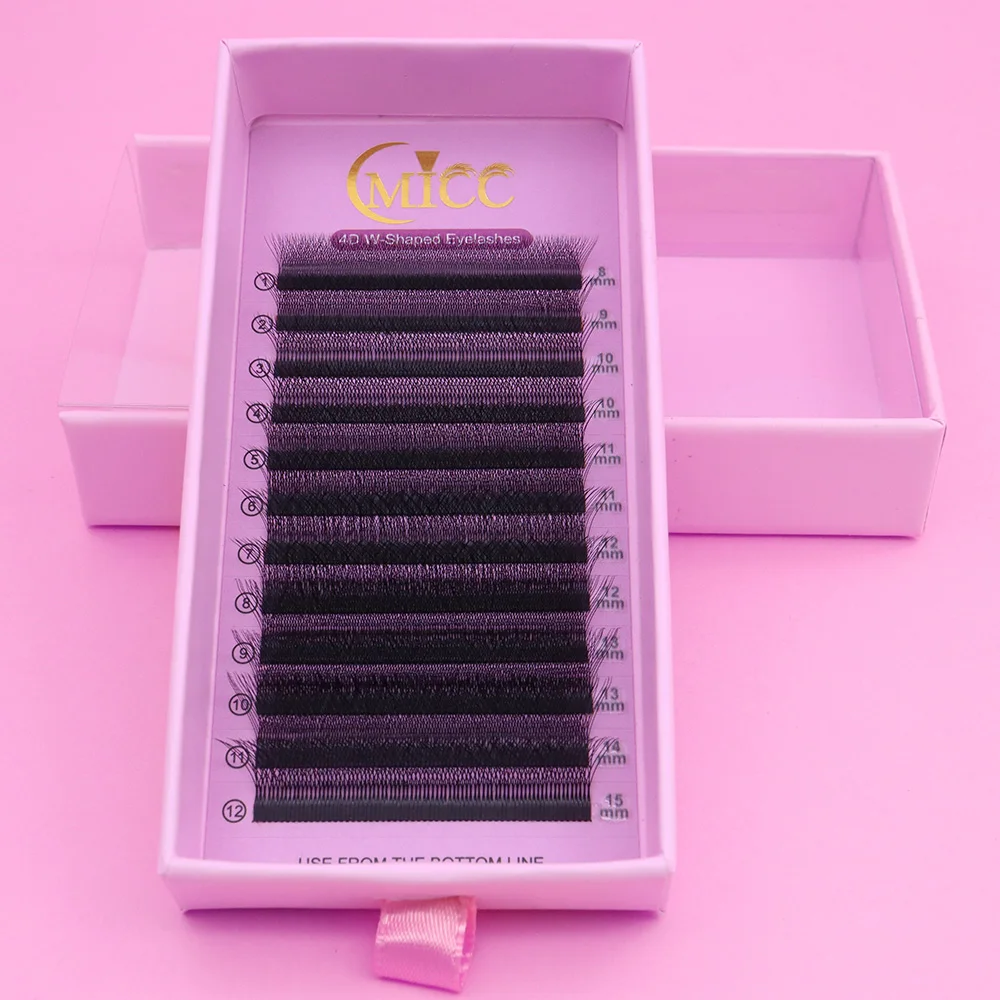 CMICC 12 Line 4D W Shape Eyelash Extensios Automatic Flowering W-Shaped Bloom Lashes Natural Soft Premade Fans Lash Extensions
