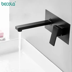 BECOLA Black Style Matte Black Brass Wall Mounted Basin Faucet Single Handle Mixer Tap Hot & Cold Water LT-320RB