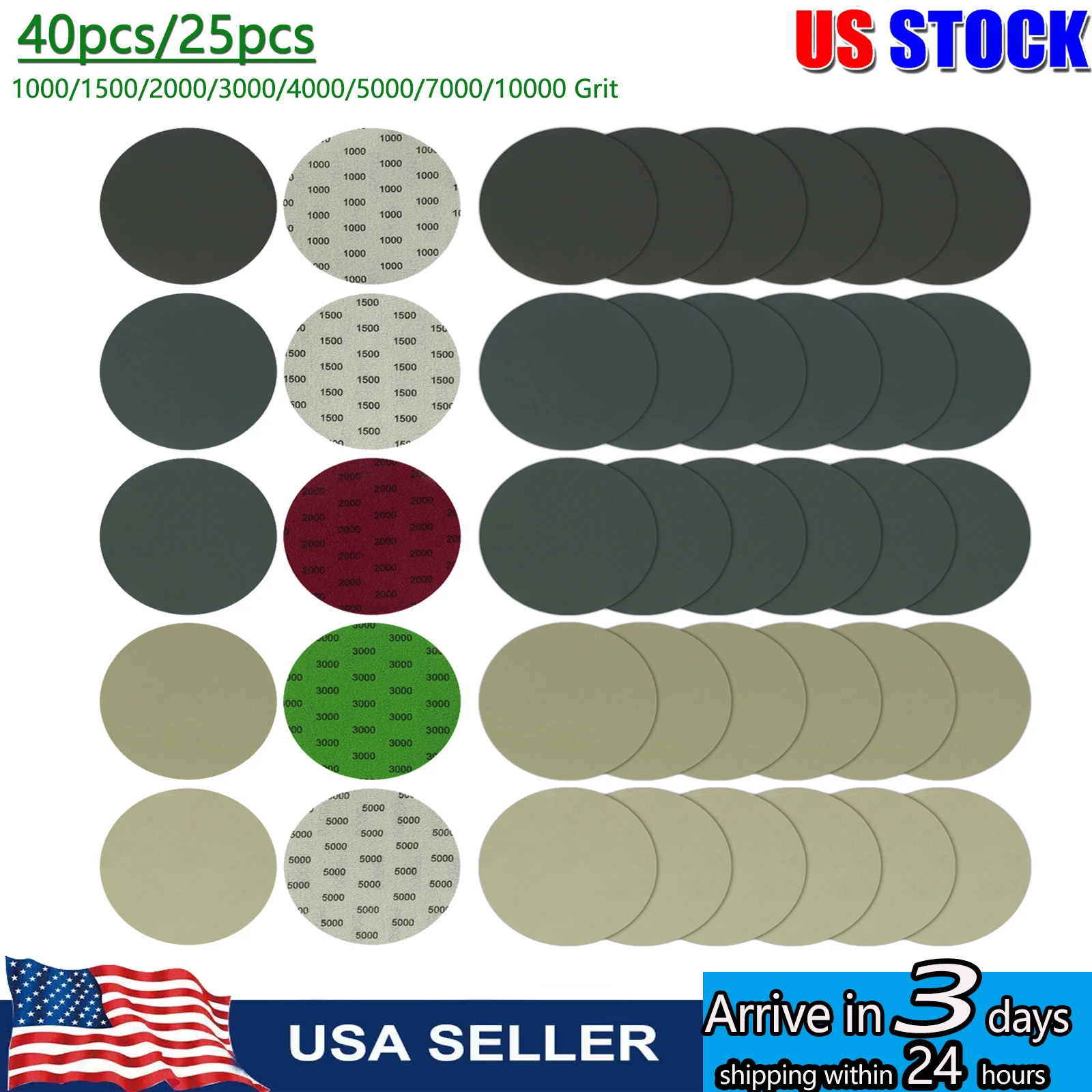 

25/40pcs Flocking Sanding Discs 150mm/6inch Silicon Carbide Hook and Loop Sanding Pads 1000-10000 Grit Wet Dry Sandpaper