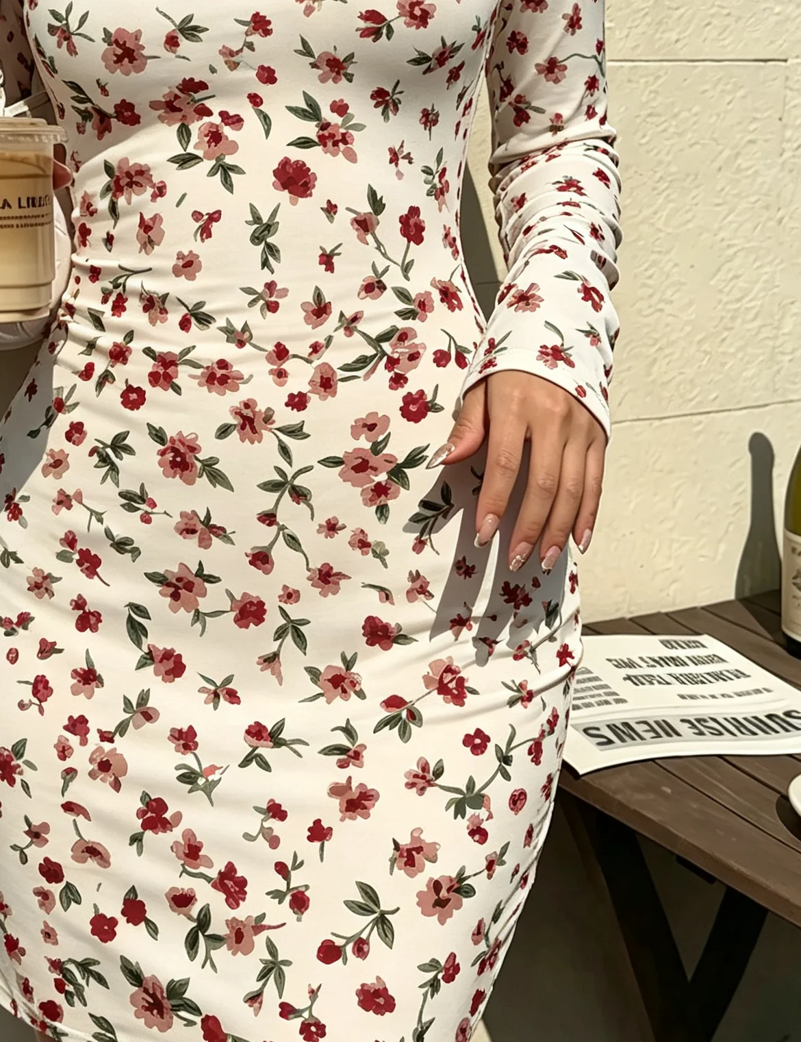 Damen Herbst Casual Kleid mit Quadratischem Ausschnitt, Blumenmuster, Langen Ärmeln, Tailliertem Schnitt und Minirocklänge – Detail 7