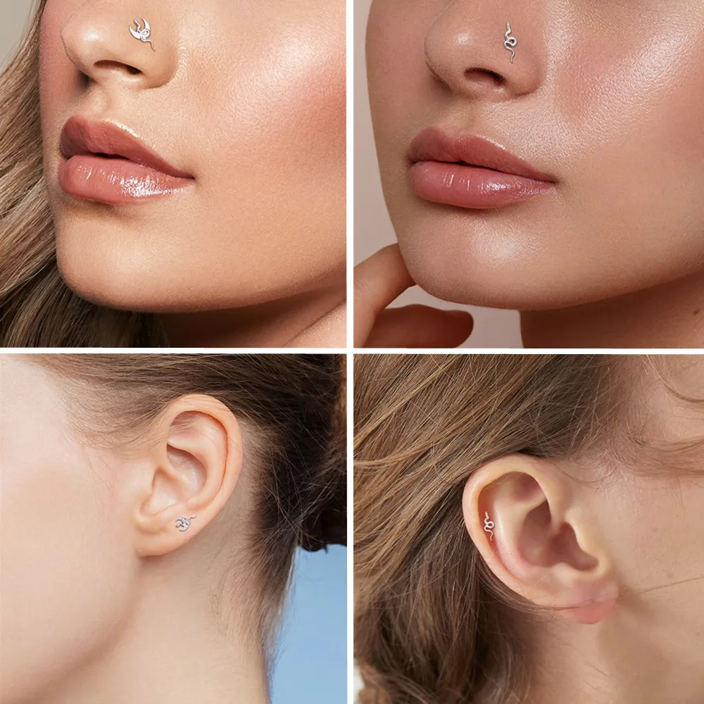 ASTM F136 G23 Titanium Snake Facial Features Labret Lip Stud Internal Threaded Tragus Cartilage Helix Ear Studs Piercing Jewelry