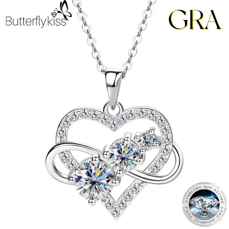 

Butterflykiss GRA сертифицированный муассанит бесконечное любовное сердце кулон ожерелье стерлингового серебра 925 пробы для женщин ювелирные изделия подарки