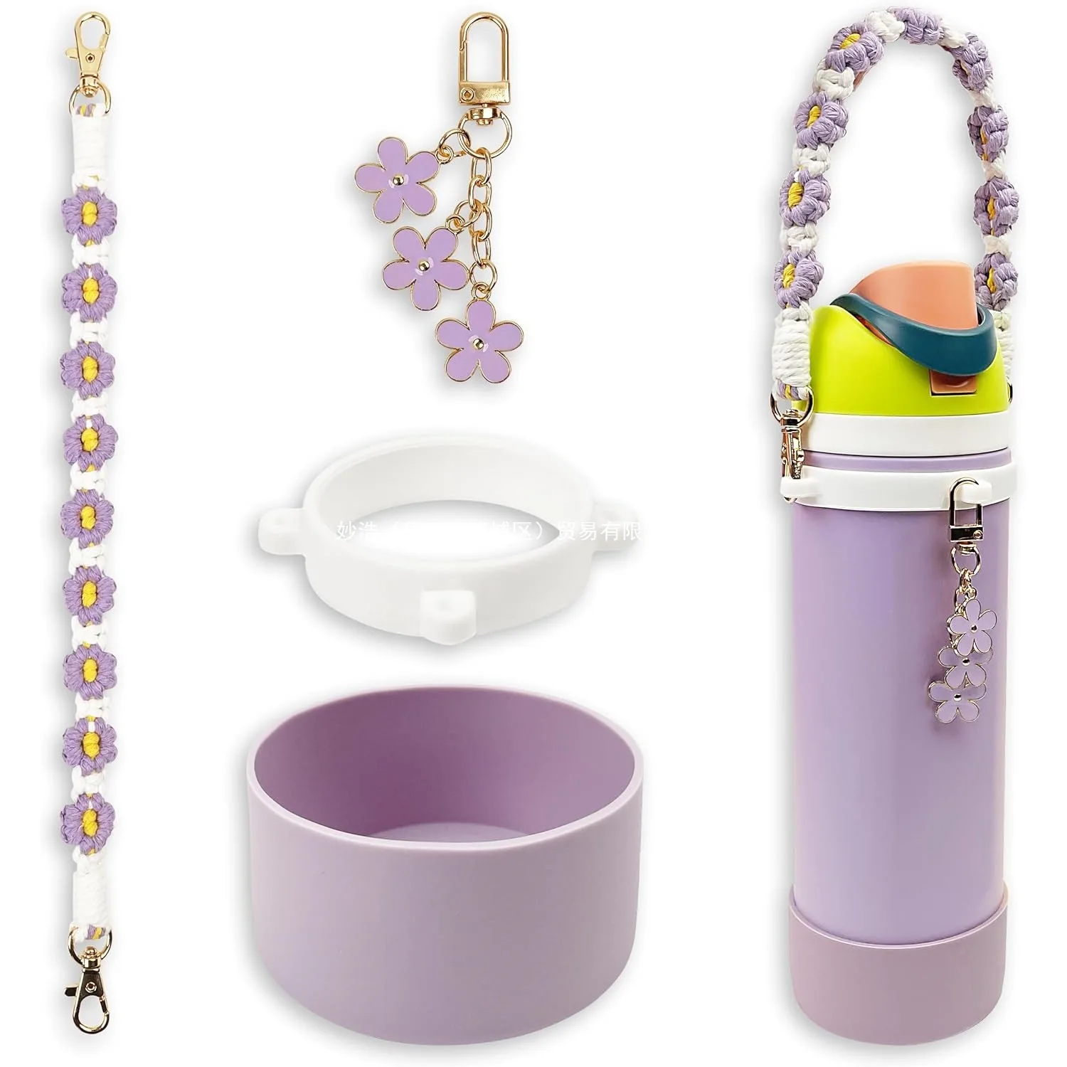 Cross-border new boho handmade woven handle solid color silicone cup sleeve flower cup chain bag charm silicone ring