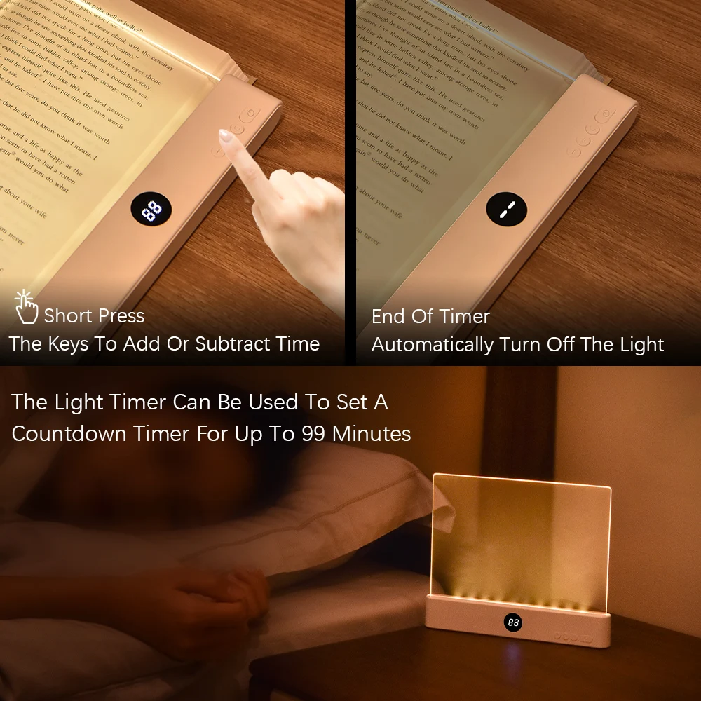 

Светодиодная лампа для чтения и ночник 2-в-1, USB-перезаряжаемая, 3 цветовых режима, плавная регулировка яркости, с таймером