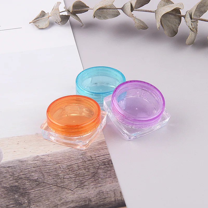 

50Pcs , Empty 3g 5g Travel Small Colorful Covers Clear Plastic Cosmetic Pot Jars With Lid For Face Cream Lip Balm Containers