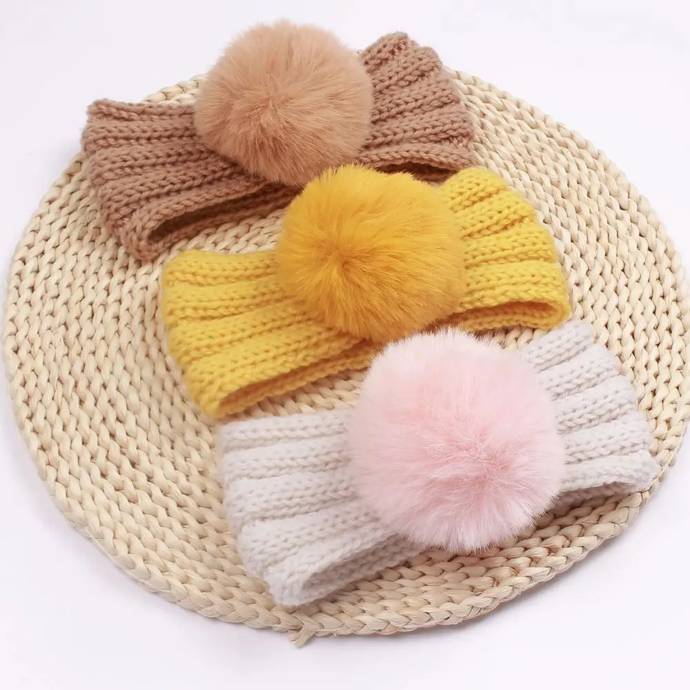 

Lovely Fashion Multi-color Warm Bow Kids Headband Winter Hat Hair Band Set Baby Knitted Hat Bonnet Toddler Beanies Cap