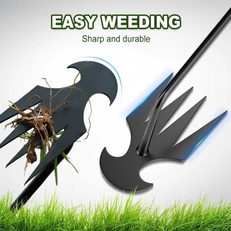 2pc long handle 4 teeth manual weeder tool, garden hand weeding hook vegetable patch weed remover farm yard grass puller
