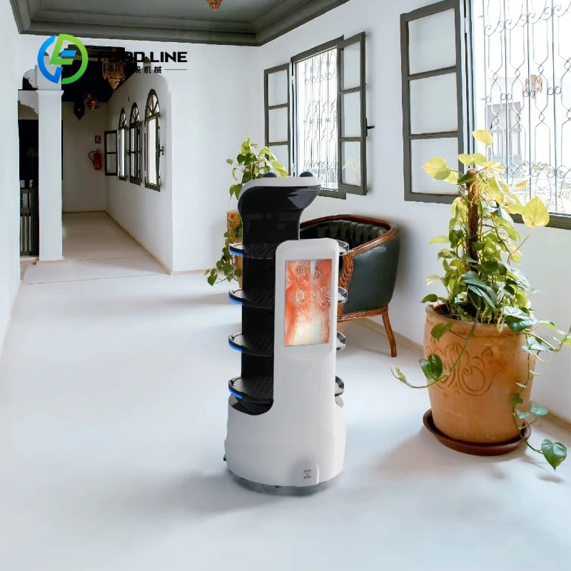 Customized Restaurant Automatic Meal Delivery Robot Touch Screen&Obstacle Avoidance Multi Tray for Banquet Hall Catering Shop