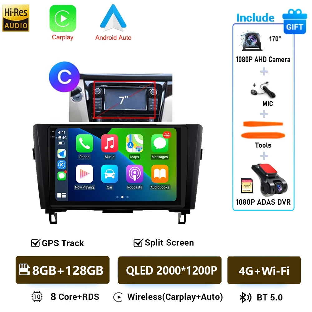 Autoradio Android 16 Voor Nissan X-Trail Qashqai 2 J1T32 Qashqai J10 J11 2014 2015 2016 2017 2018 2019 Multimedia DSP 4G LTE DVD