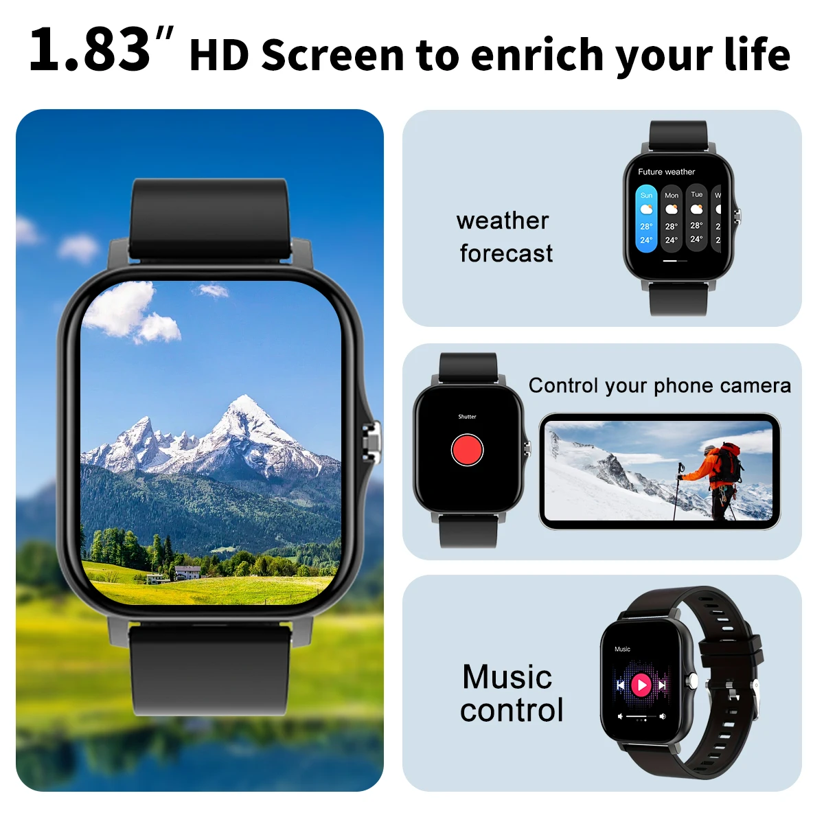 يمكن للساعة الذكية الإجابة وتقديم المكالمات، وتلقى تذكير الرسائل، وأوضاع رياضية متعددة، متوافقة مع Android وiPhone