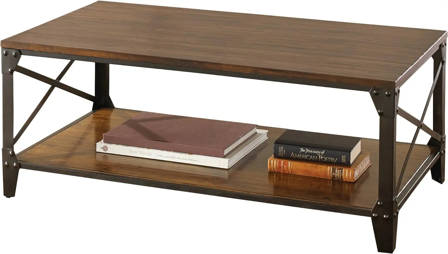 Industrial Winston Wood Rectangle Cocktail End Table, 28 L x 48 W x 19.5 H, Rustic Medium Cherry with Distressing