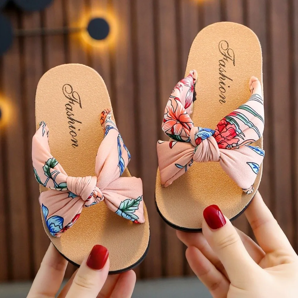 Trendy Open Toe Toddler Bow Sandals Non-Slip Soft Sole Beach Sandals Bohemian Casual Girls Sandals for Little Girl
