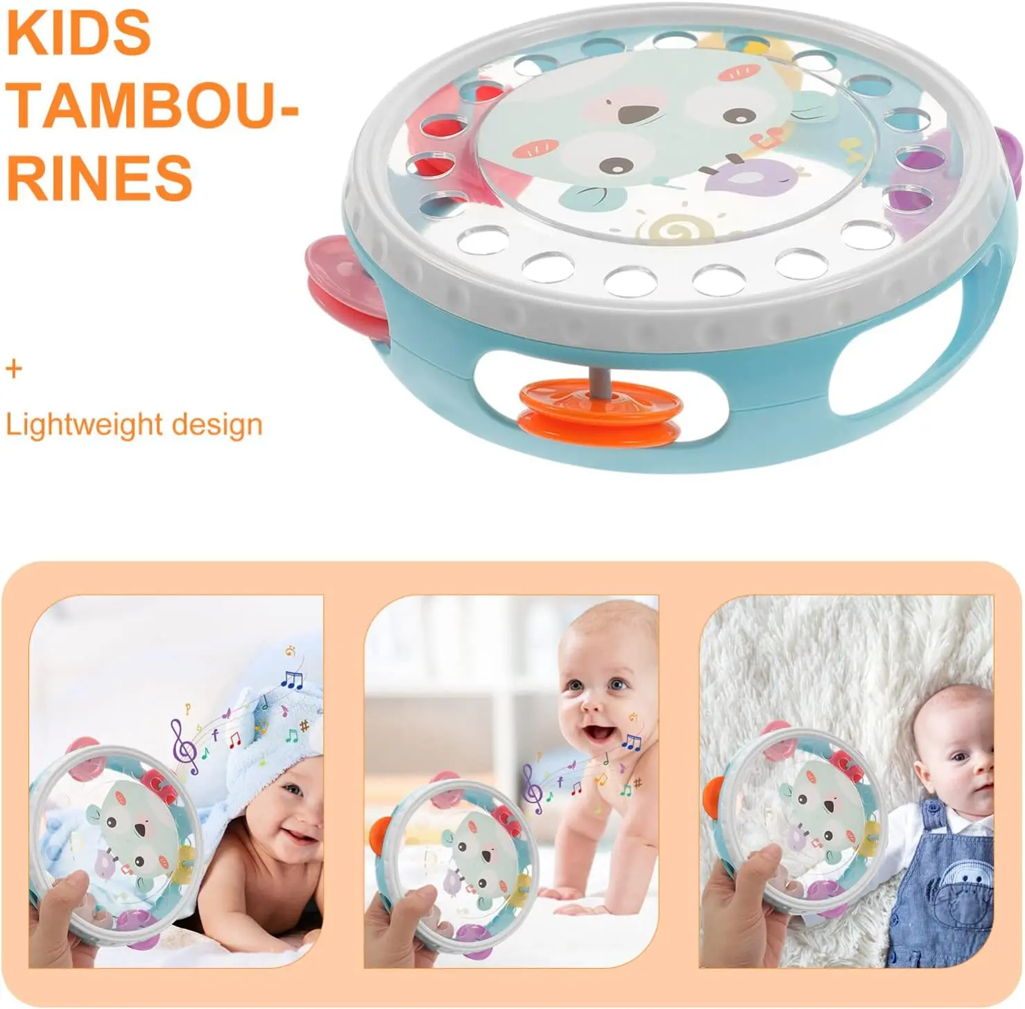 Tambores de mano para niños, instrumentos de percusión para bebés, tambor de golpeteo, pandereta de mano Musical de Educación Temprana, sonajero, pandereta, Juguetes