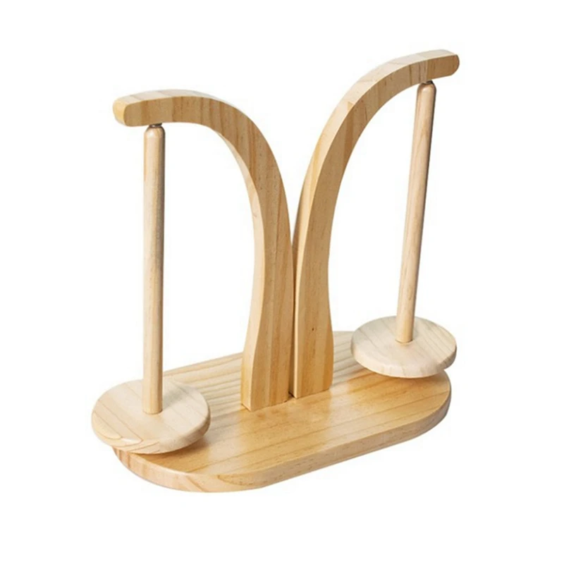 Disc Double-Shaft Wooden Bobbin Holder Hand-Woven Wool Holder Wooden Wool Shaft Rotating Tool