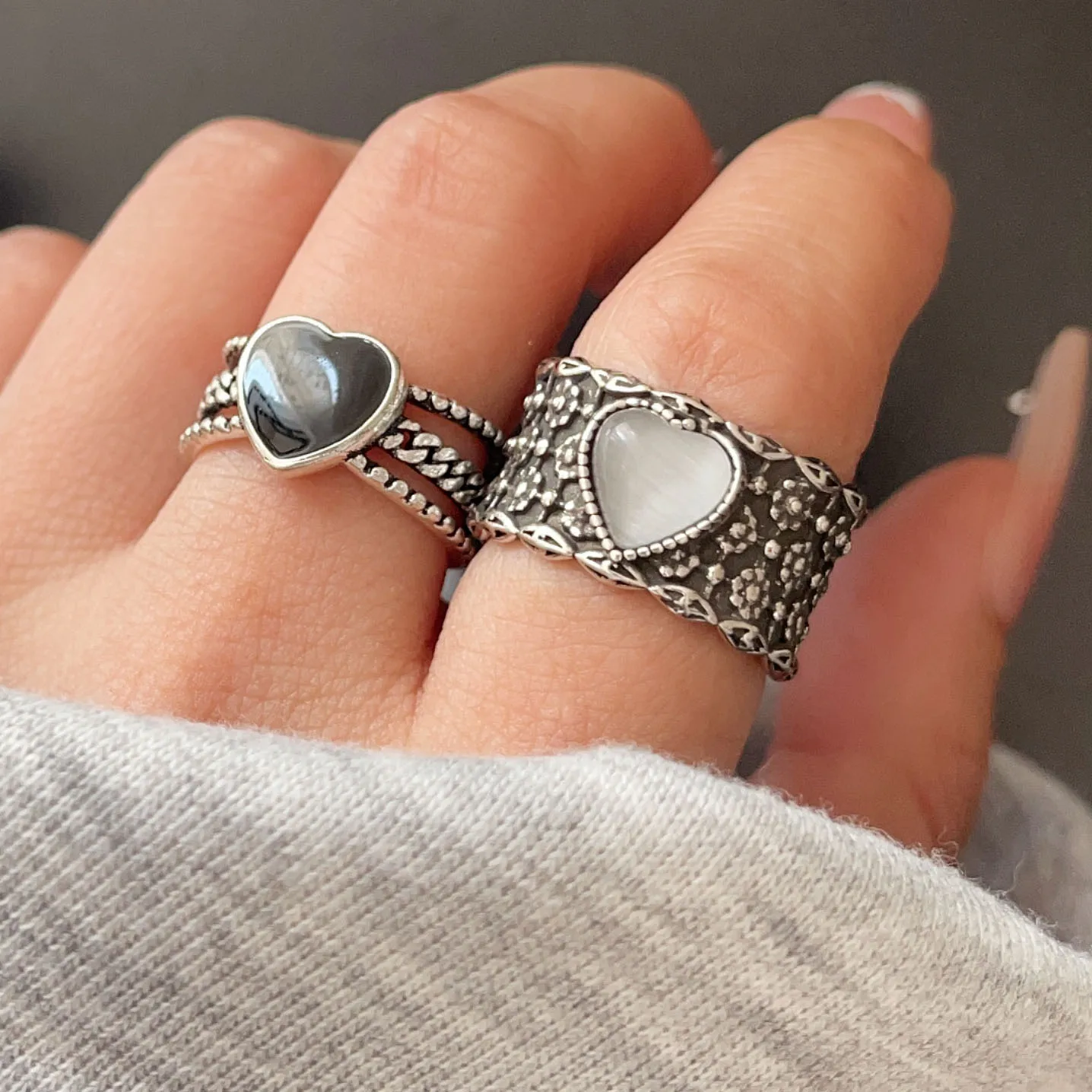 خواتم من الفضة الإسترليني عيار 925 للنساء مجوهرات راقية هندسية قابلة للتعديل على شكل قلب عريض كهدية لحفلات أعياد الميلاد