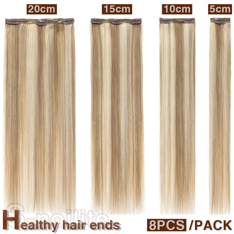 S-noilite Natural Hair Extensions 110-170g Human Hair Thick Straight Hairpiece 10"-24" 8Pcs/Set Full Head Natural Hair Clip In