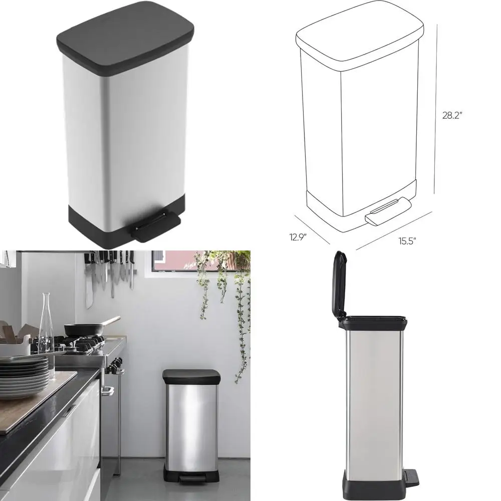 

50-Liter Curver Resin Deco Bin - Ideal for Indoor Waste Management in Homes, Black and Silver