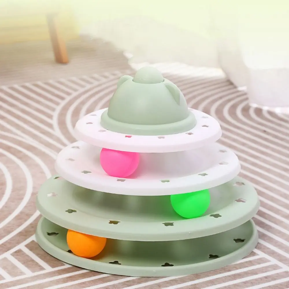 

4 Levels Cat Toy Tower Colorful with Balls Cat Turntable Roller Balls Toys Cat Amusement Plate Plastic Cat Swivel Toy Ball
