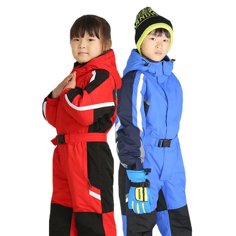 Outdoor Running Children's One-piece Ski Suits Boys Girls Thickened Warm Single Double Board Skiing Training Sport Jumpsuit Coat