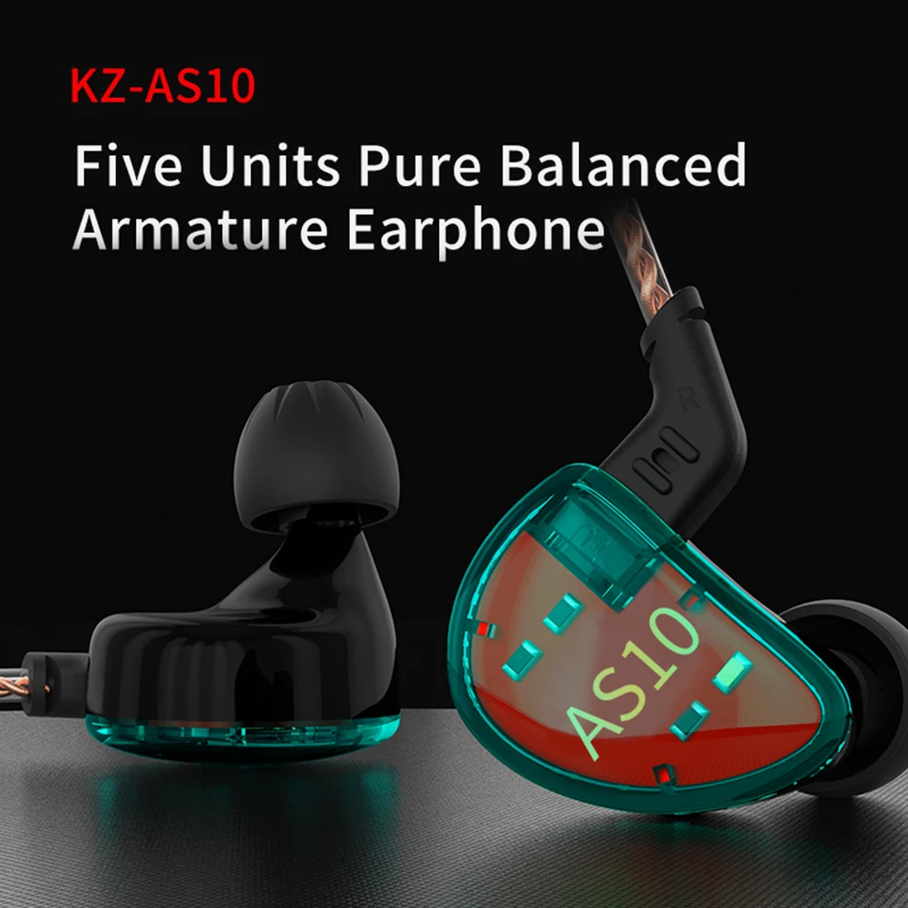 KZ AS10 HIFI Bass In Ear Monitor Game Earphone Balance Amature 5BA Wired Headphones Noise Cancelling Earbuds Common Headset