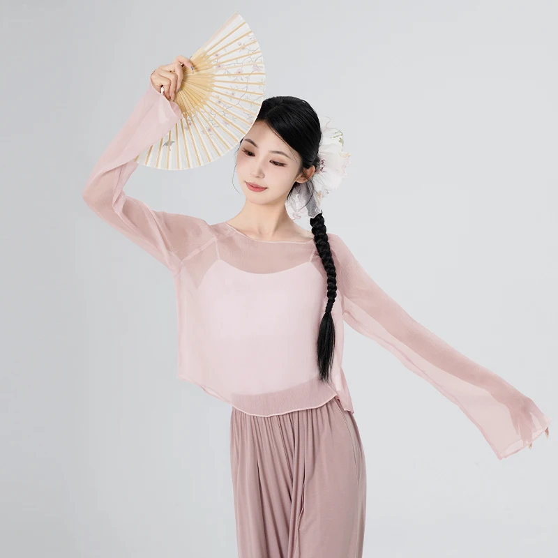 

Женские танцевальные топы для девочек, газовая рубашка, блузка с длинными рукавами, классические пальто для подростков, костюм для классических народных танцев