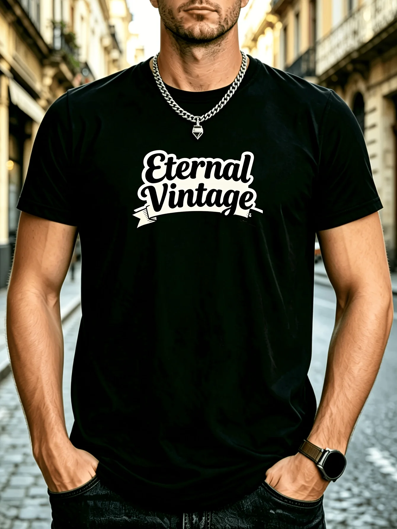 Men'S Eternal Vintage Print Funny T-Shirt Comfortable And Versatile for Casual Daily