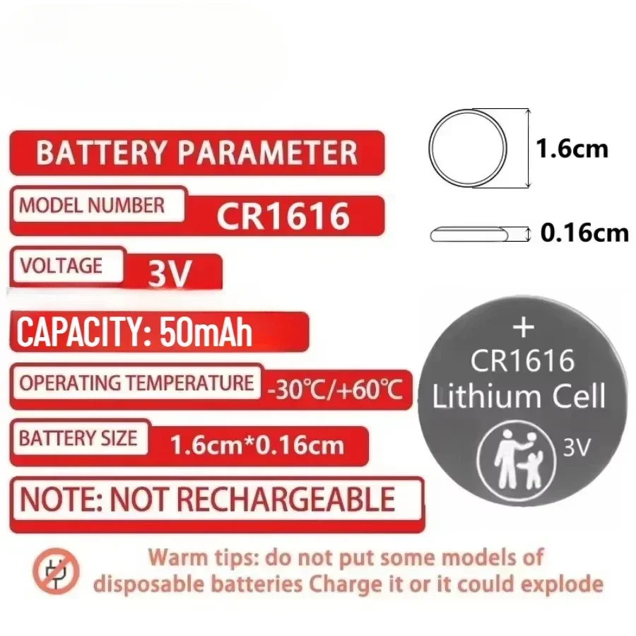HIGH5-100PCS CR1616 Button Coin Cell Batteries LM1616 ECR1616 DL1616 BR1616 3V  Lithium Battery Coin Cells For Watch Car Toys  K