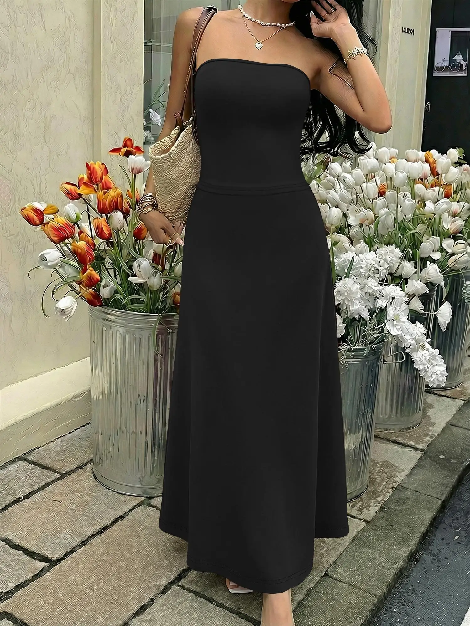 

Elegant Mature Tube Top + High Waist Mermaid Maxi Skirt Set Women Commute Office Outfit