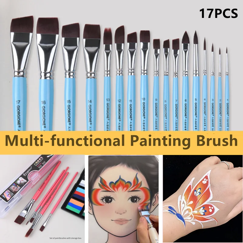 

17 Pcs Multi-functional Face Body Paint Brushes Art Watercolor Painting Makeup Tool Make Up Brush Kit with Portable Storage Box