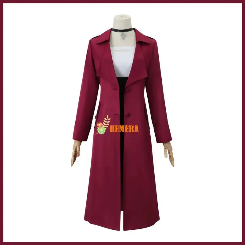 2025 11 2024 جديد أنيمي لامع روج ريدستار تأثيري حلي شعر مستعار أحمر طويل خندق معطف موحد امرأة مثير هالوين كرنف