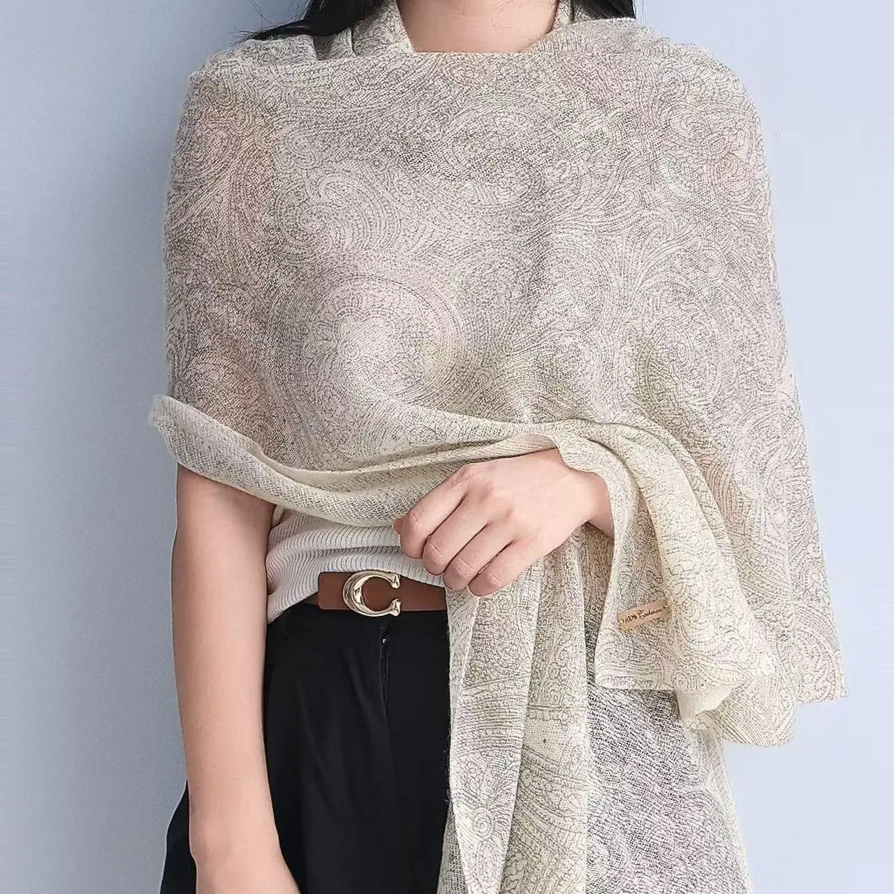 woman Cashmere Knit Printed Scarf Women's Spring Summer New Paisley Pattern Cashew Flower Lightweight Water-Soluble Shawl Scarf
