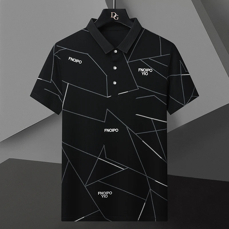 

Summer Geometric Printed Polo Shirt Men Clothing High-quality Short Sleeve Business Casual Polo T-shirts Lapel Streetwear Tee