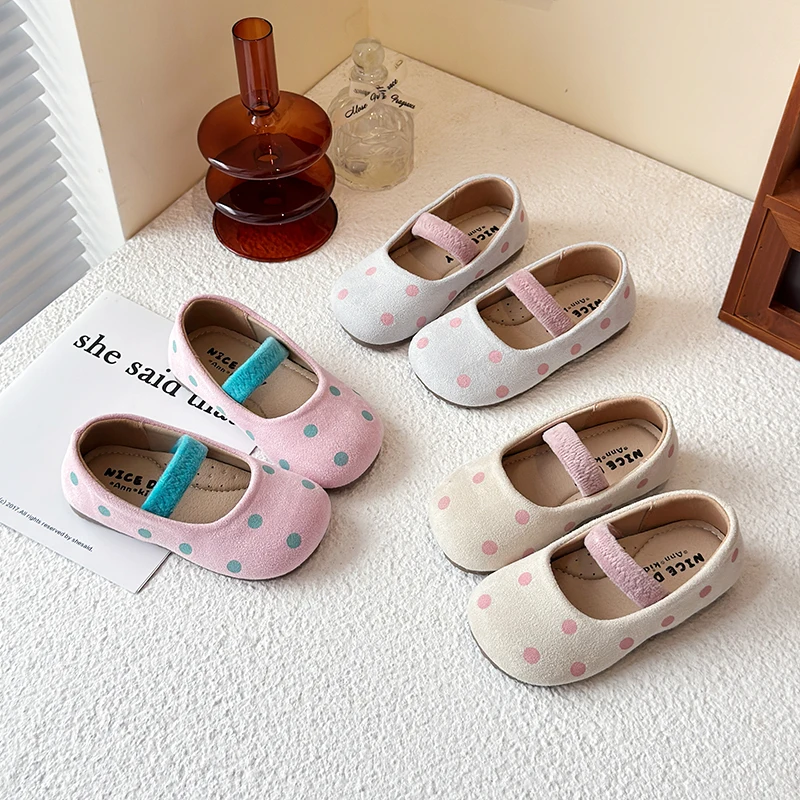 

Cute Polk Dot Ballet Flats For Kids Girls Autumn Cosy Microfiber Ballerina Shoes Baby Child Soft Elastic Band Loafers 21-33