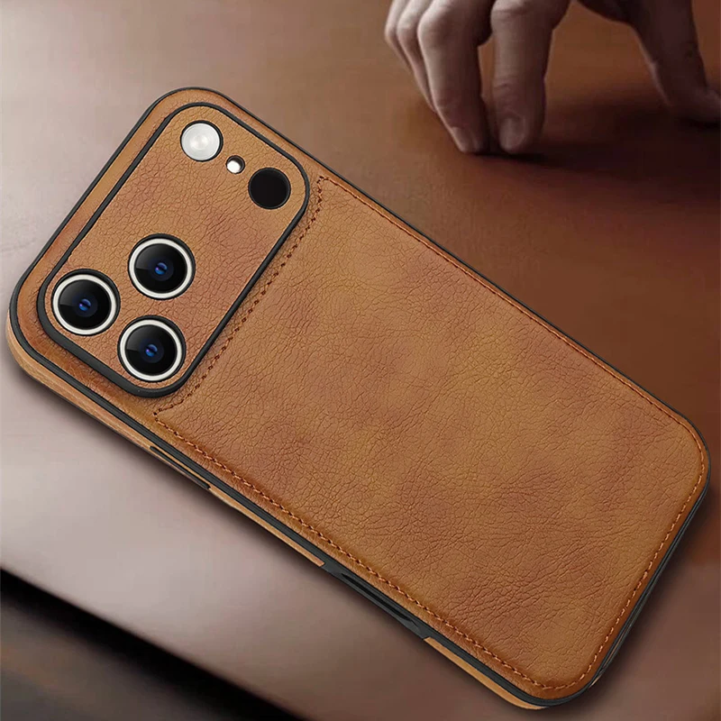 

Бронированный чехол из искусственной кожи для пожилых людей для iPhone Air 17 Pro max 16, 15, 13, 14, 12, однотонный чехол-бампер с защитой от падения и флокирующей подкладкой