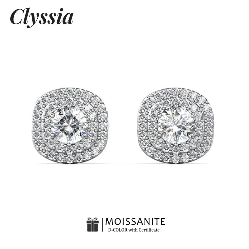 

CLYSSIA Certified 5.0MM D color VVS1 Moissanite Jewelry 925 Silver Stud Earring Minimalist Design Crystal Clear Sparkling