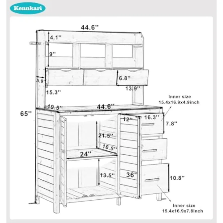 Farmhouse Fir Wood Potting Bench with Hutch, Freestanding Garden Workstation and Outdoor Kitchen Island Featuring Storage Cabin