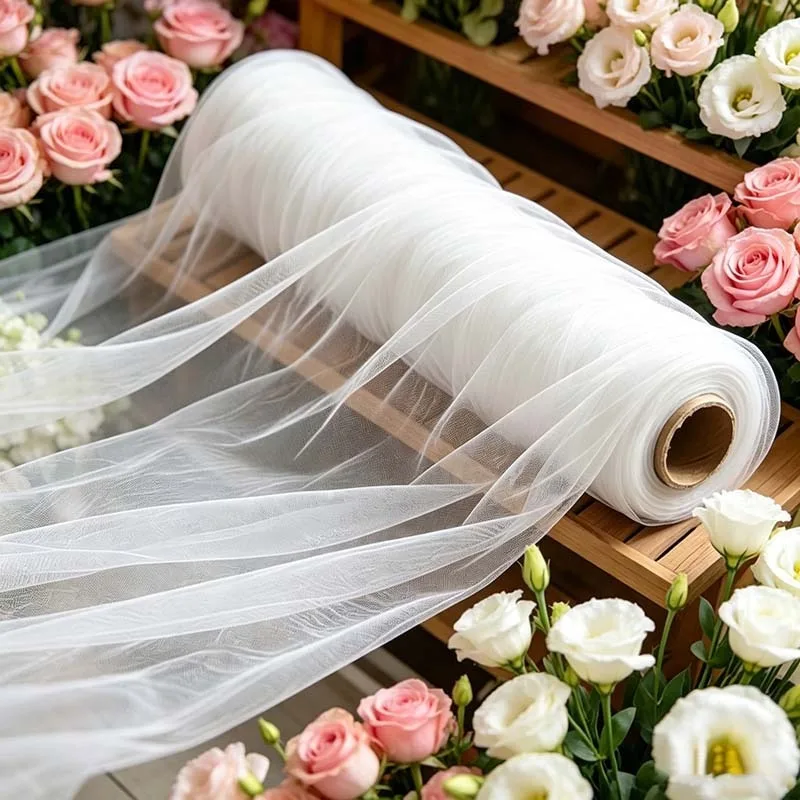 Paquetes de Tul Blanco Marfil Divino con Flujo de Aire, Velo Suave Opaco Tipo Nube para Cubierta Superior de Chuppah de Bautizo, Gala Nupcial de Primavera