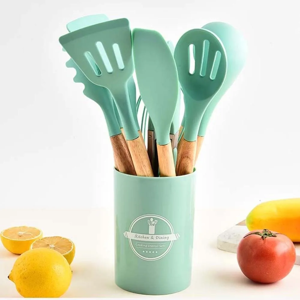 

12 шт. термостойкий набор кухонной утвари из 12 предметов, многофункциональный набор силиконовых кухонных принадлежностей для экономии места, экологически чистый