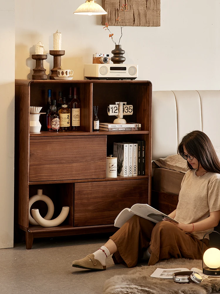 North American black walnut bookcase Nordic simple all-solid wood storage bookshelf