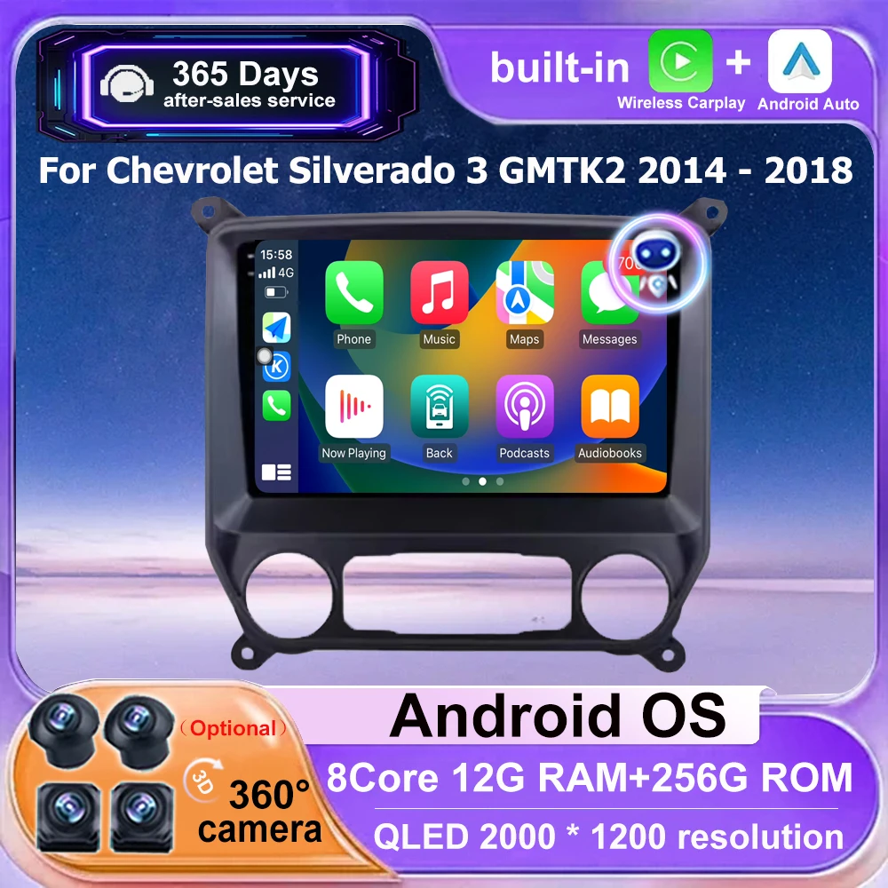 

Android Auto For Chevrolet Silverado 3 GMTK2 2014 - 2018 Car Radio GPS Multimedia Stereo Wireless Carplay DSP 360 Camera 4G WIFI