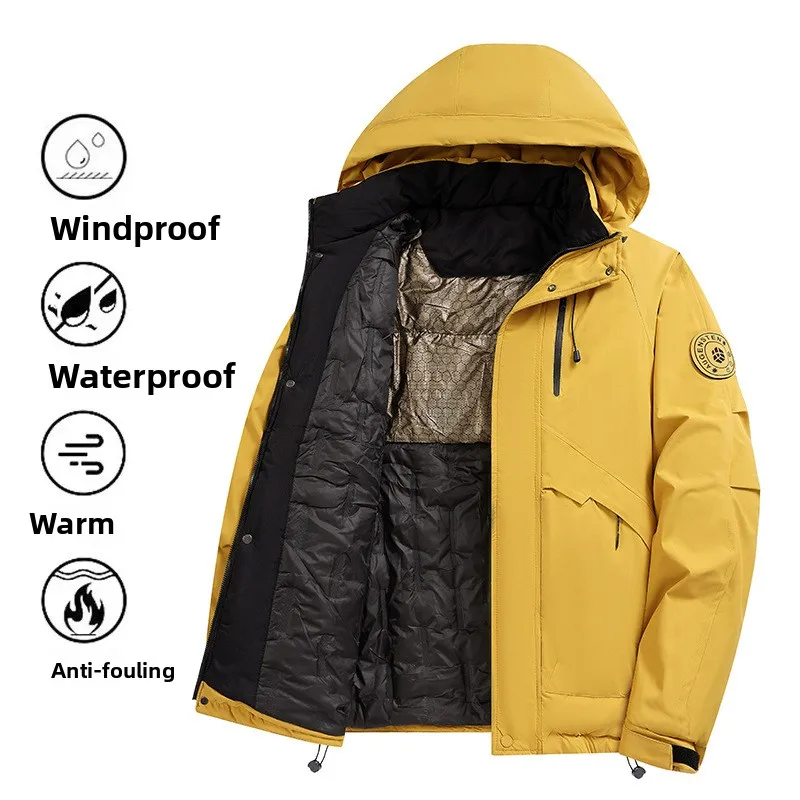 2026 Winter New Men's Outdoor Graphene Trendy Hooded Cotton Jacket Coat Polyester Fiber Inner Material Zipper Closure Thickened