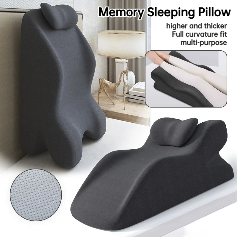 Home use curved stretching headboard and lumbar support, memory foam stress relieving sleeping pillow, leg support lifting pad