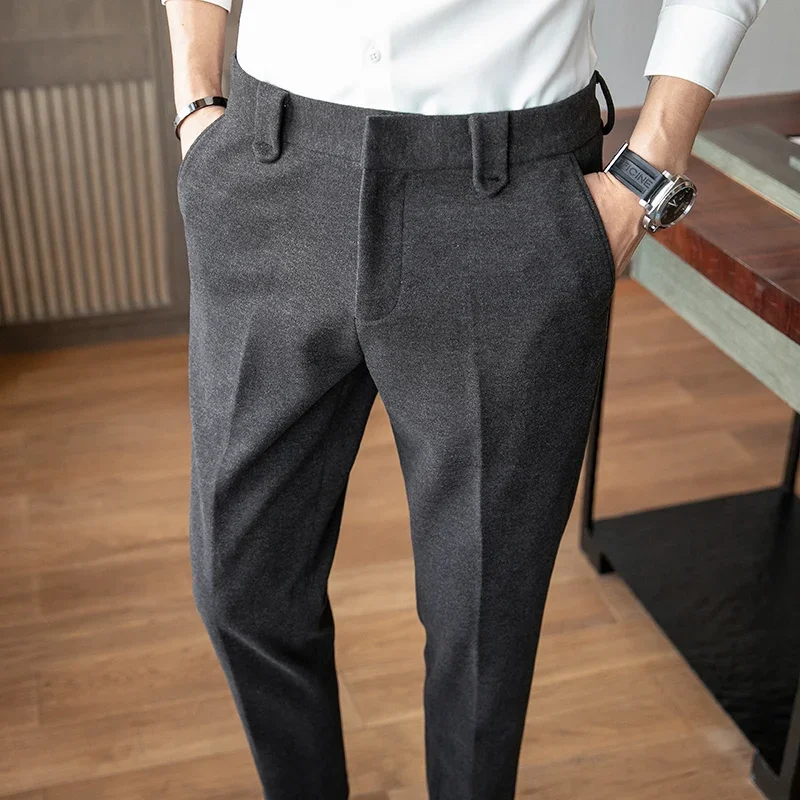 

2023 Autumn Winter New Woolen Pants Brand Men Clothing Slim Fit Suit Pants Elegant Men Formal Pants High Quality Trousers 28-38