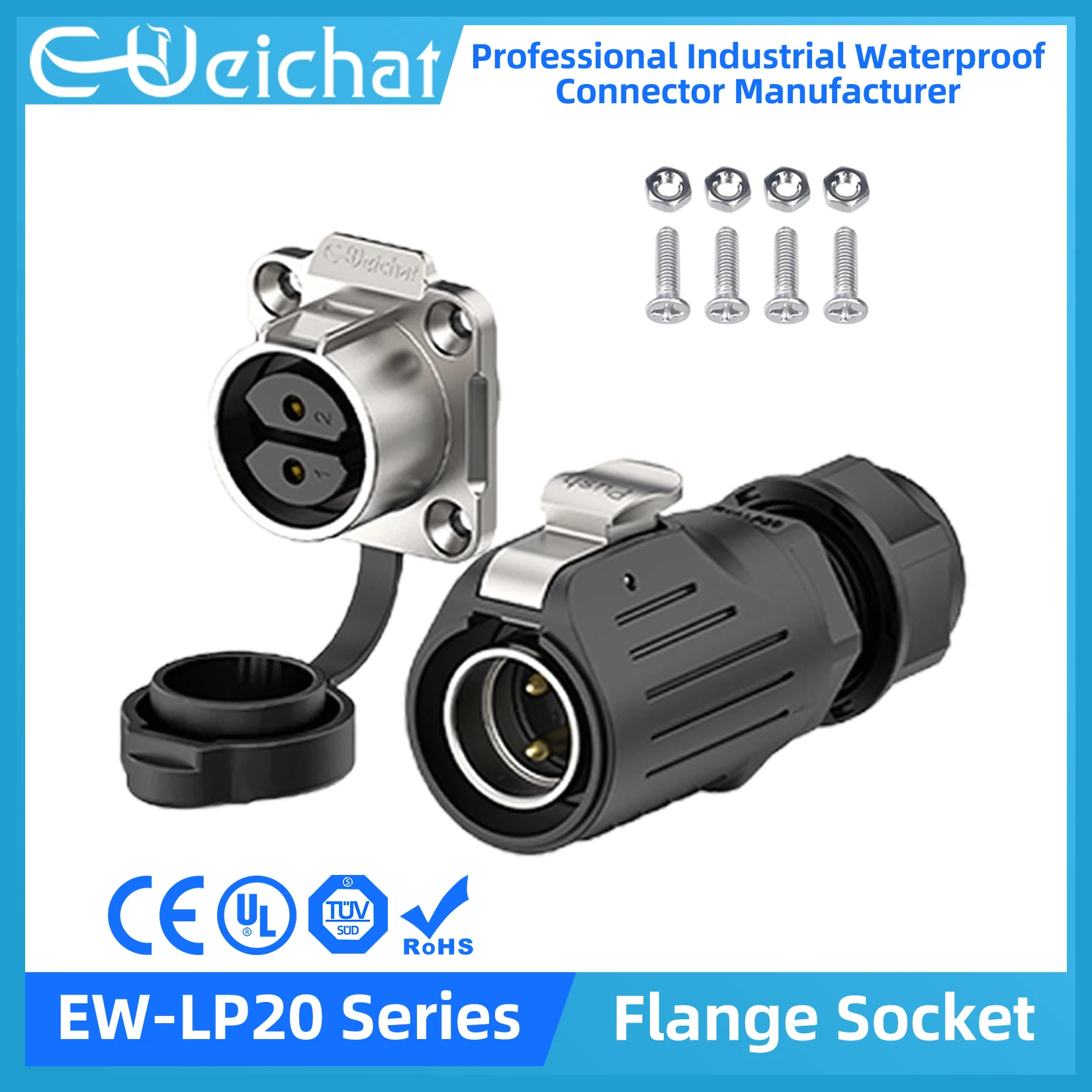 EW-LP20 Industrial Waterproof Connector IP68 Circular Aviation Electrical Connector M20 2-12 Pin Flange Socket