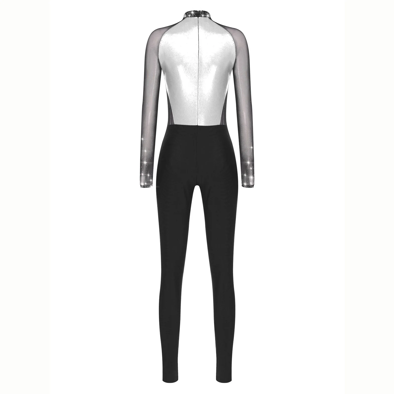 Damski strój gimnastyczny do gimnastyki artystycznej, łyżwiarstwa figurowego, akrobatyki, kombinezon do występów, zdobiony cyrkoniami, z długim rękawem, do baletu, taniec, unitard na całe ciało.
