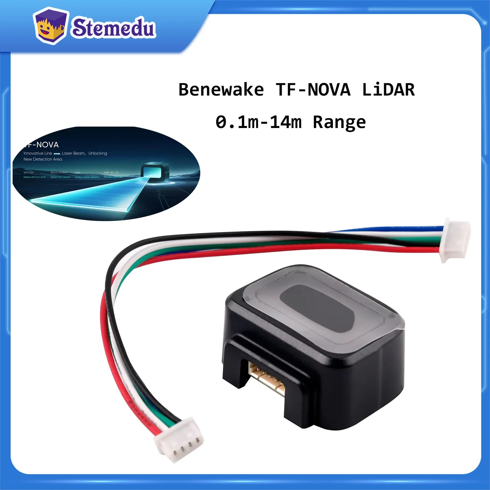 

New Benewake TF-NOVA LiDAR Rangefinder PToF Sensor UART IIC I/O 0.1m-14m Range Area Detection Line Pattern Laser Beam Lidar